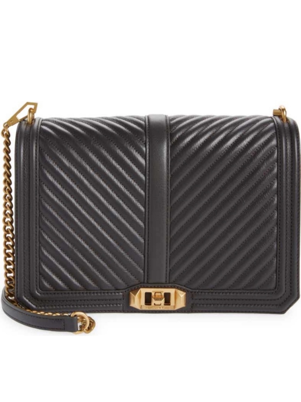 Rebecca Minkoff Chevron Quilted Jumbo Love Crossbody Black Gold Tone Hardware
